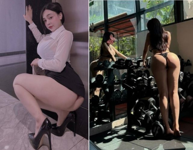 Gymer mông cong đụ nhau trong tư thế của một con chó